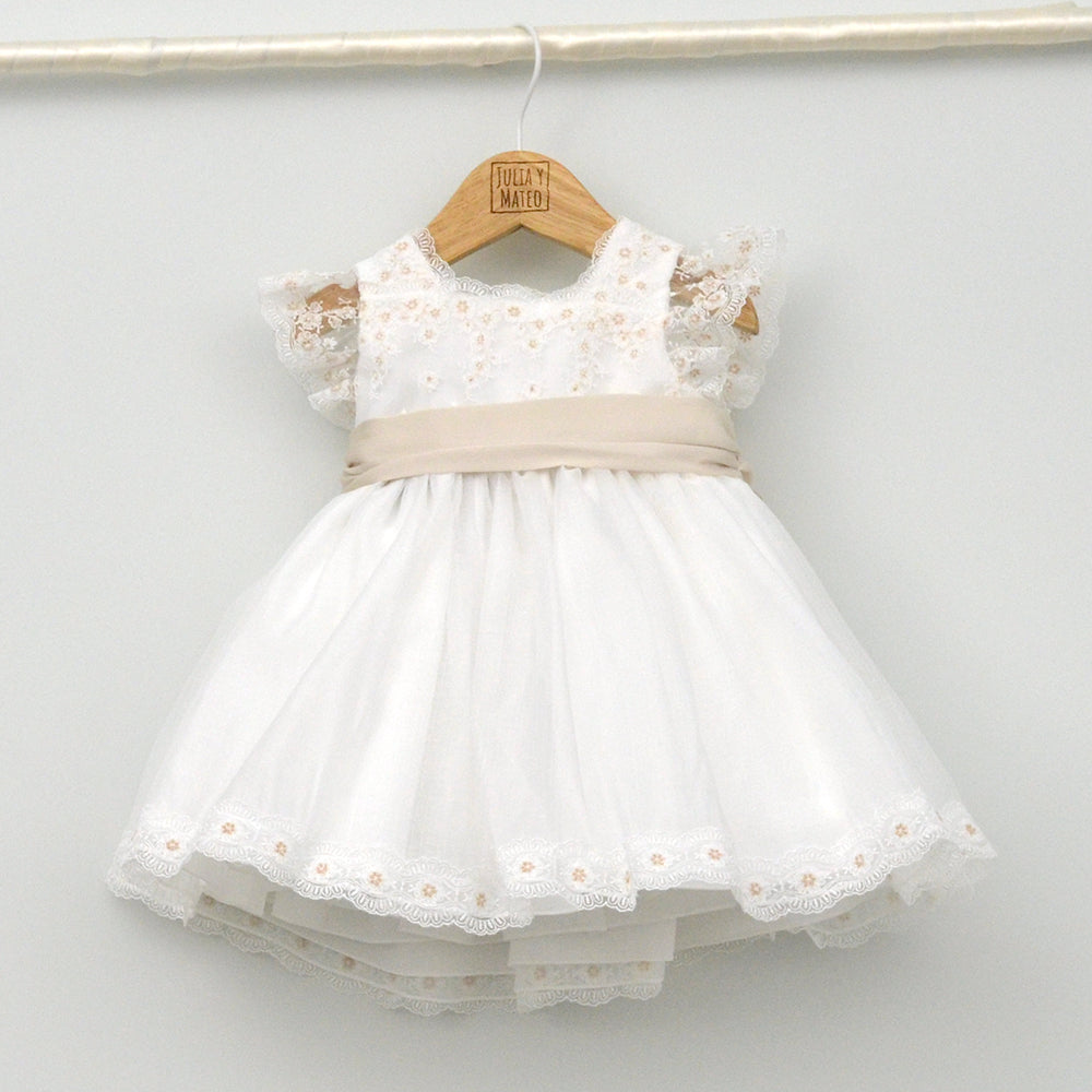 Vestido bebé Alma de organza con fajín de satén