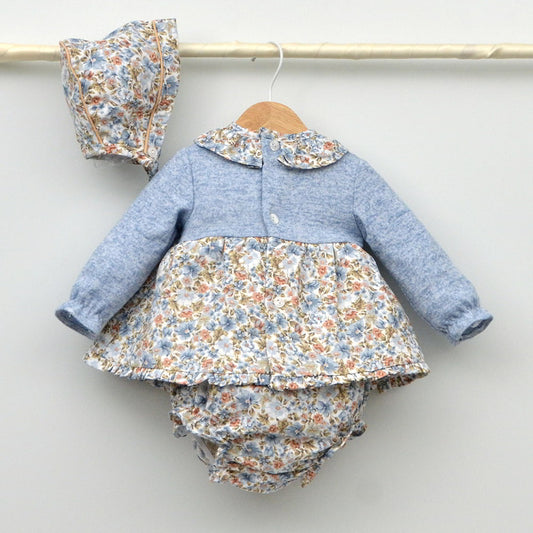 tienda de ropa bebes niñas online vestidos vestir clasicos hechos en españa con capota y braguita tonos azules doña carmen Mayoral