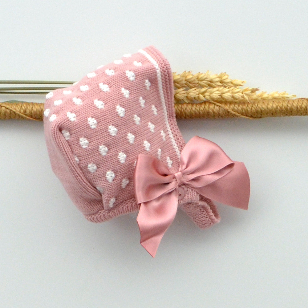 conjunto punto niñas polaina capota rosa doña carmen regalos recien nacids hecho en españa lazo