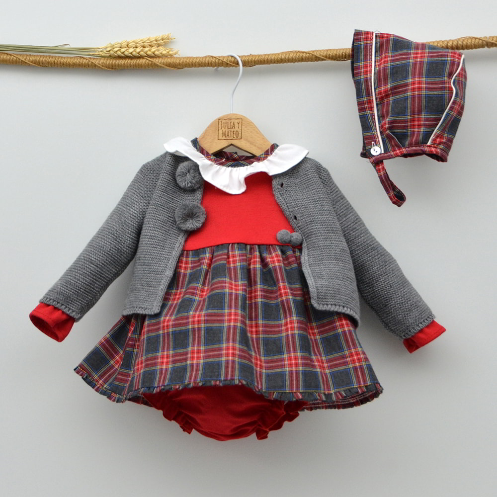 ropa vestir navidad niñas tartan rojo cuadros escoceses