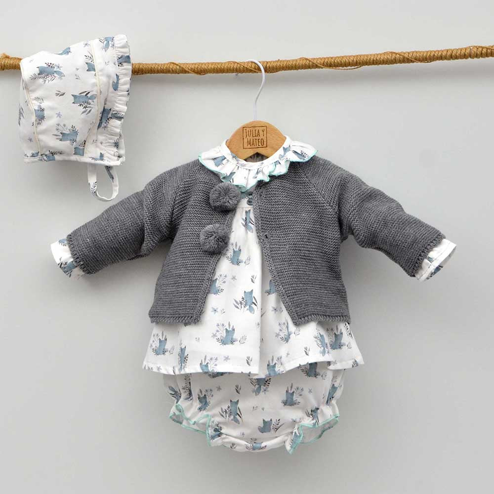 chaquetas de punto vestir niñas niños invierno pompones gris rebecas