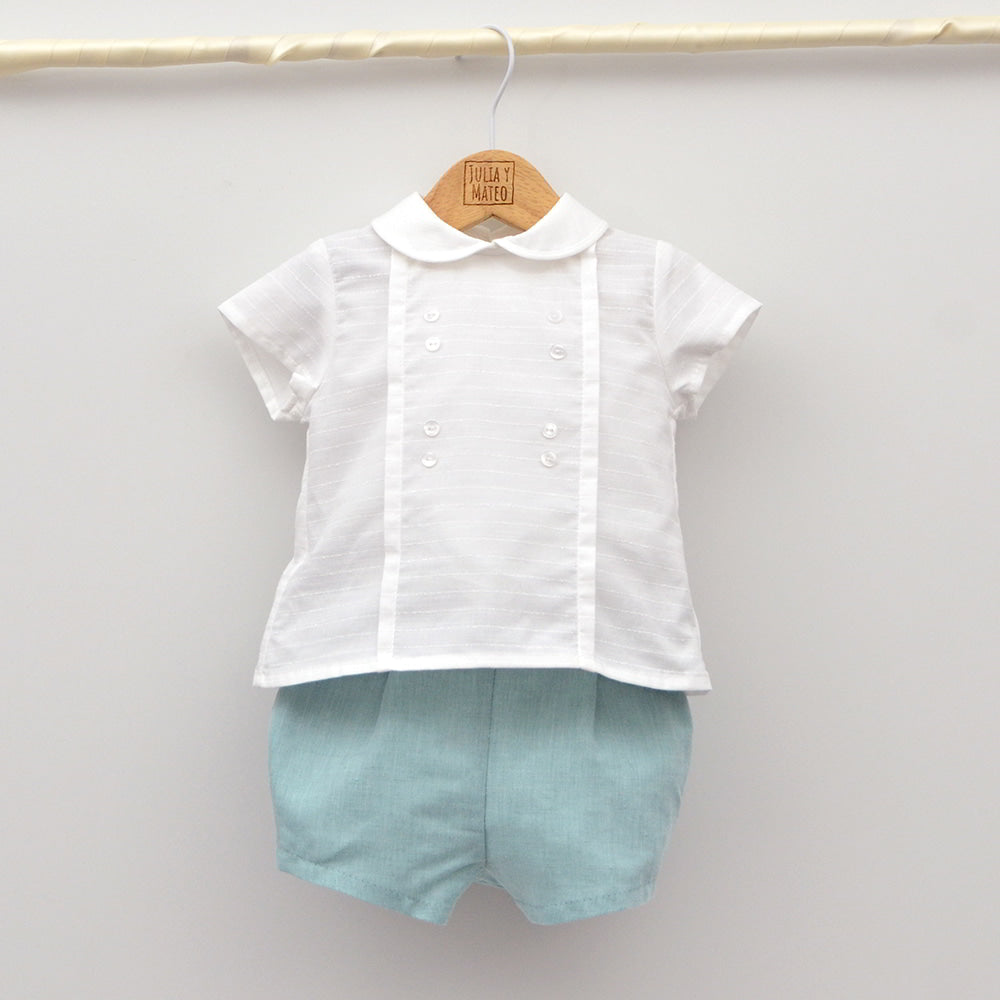 Conjunto bebé Santander con pololo lino y camisa cuello bebé