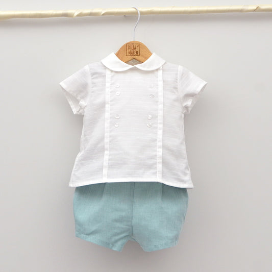 Conjunto bebé Sevilla con pololo lino y camisa cuello bebé