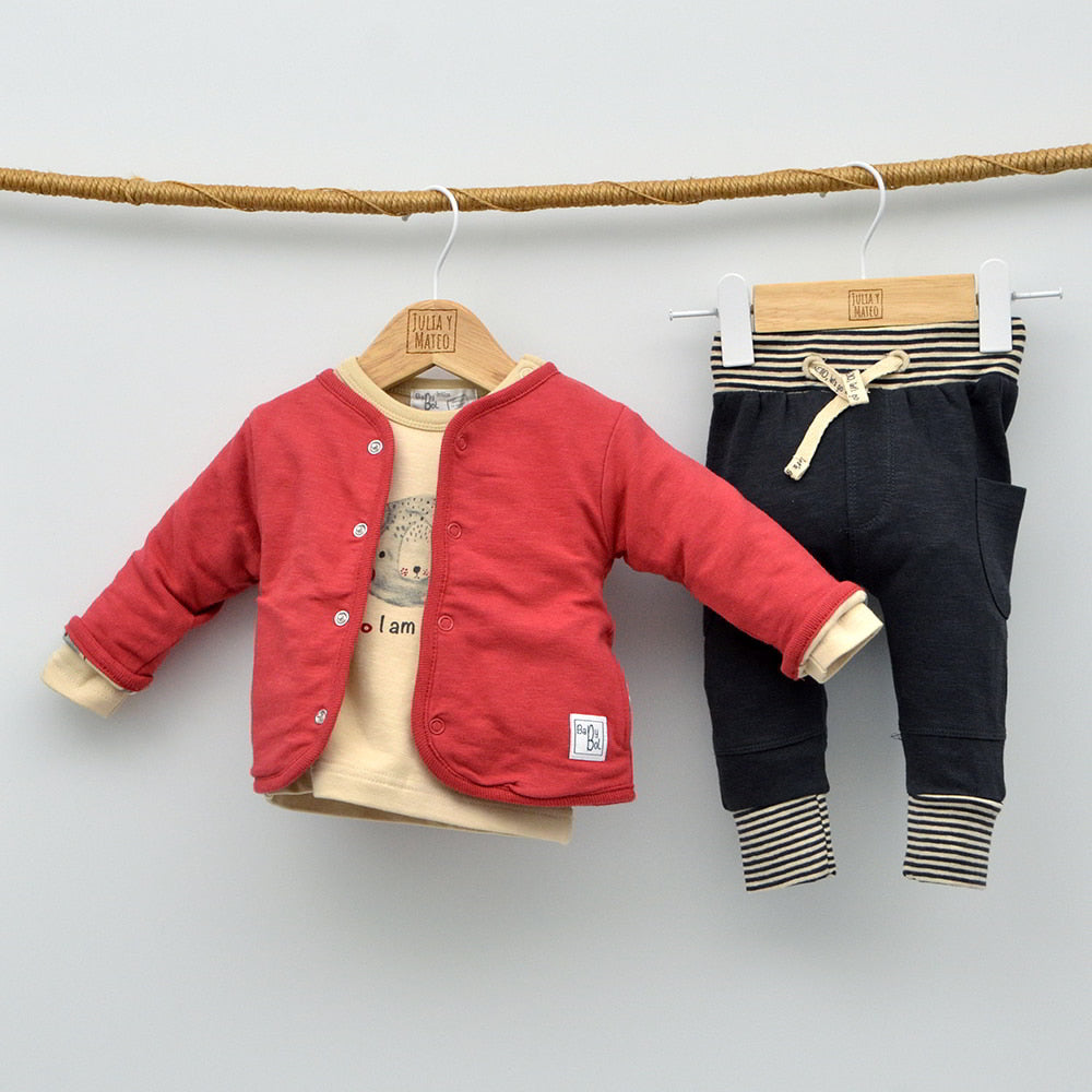 Conjunto bebé Madagascar con chaqueta reversible, camiseta y pantalón
