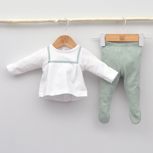 Pack regalo recien nacido primeras puestas hospital algodon hecho en españa canastillas color verde doña carmen tienda ropa prematuros online
