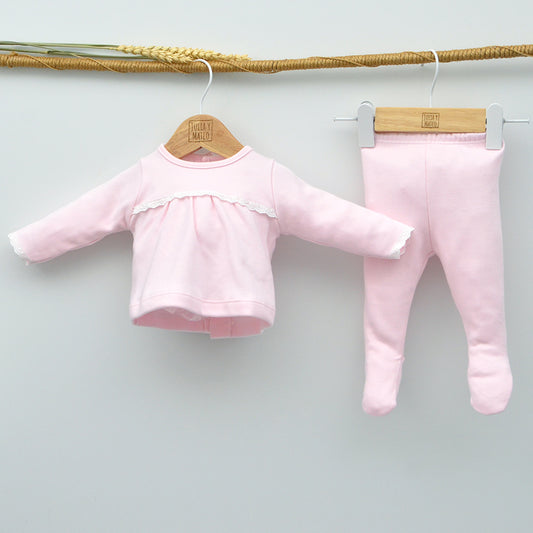conjuntos polaina primeras puestas hospital bebes niñas recien nacido rosa ropa canastillas hecha en españa con encanto doña carmen Mayoral