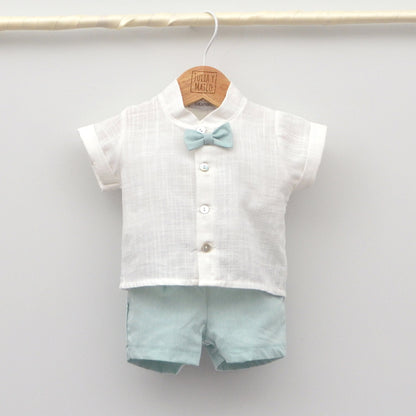 Conjunto bebé Tokio con pololo lino y camisa con pajarita
