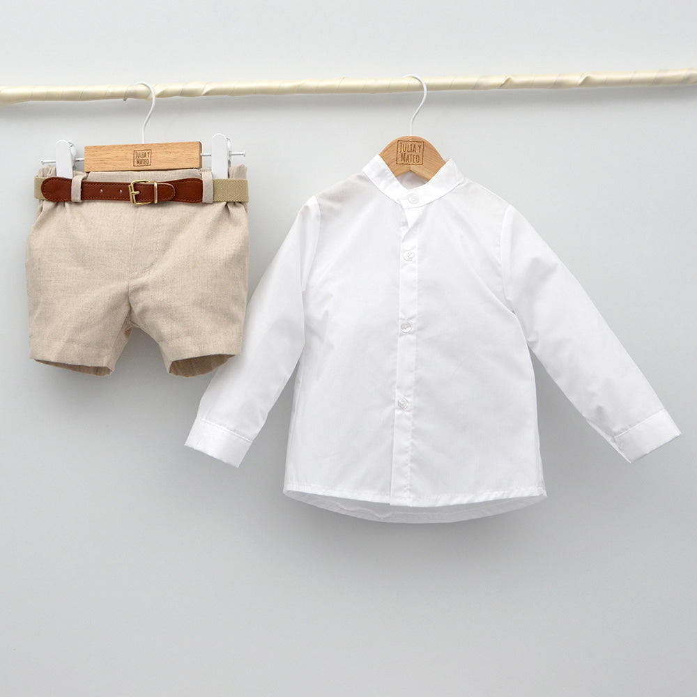 Conjunto Niño Capri con camisa y pantalón lino con cinturón