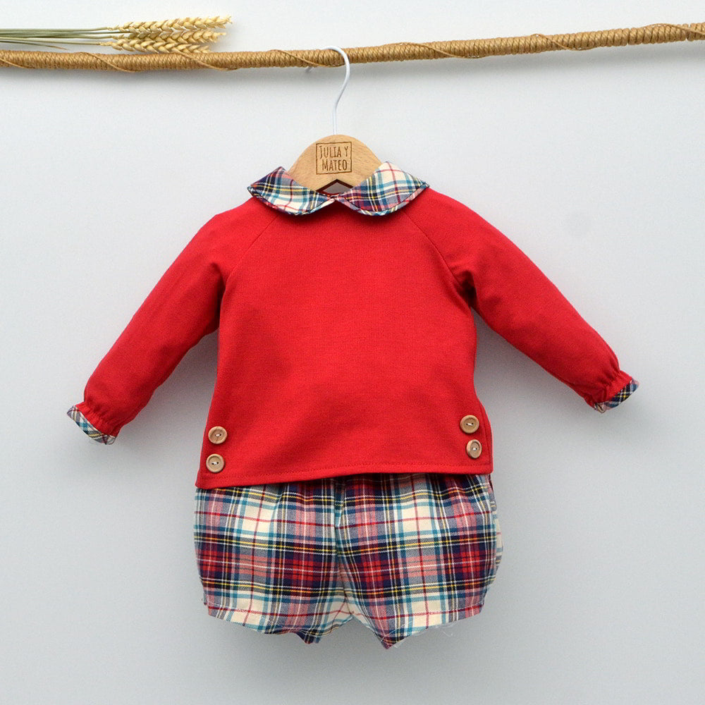 conjunto vestir niños navidad tartan rojo cuadros escoceses doña carmen mayoral