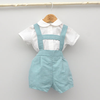 conjunto vestir ceremonia bebes niños lino verde empolvado vestir hermanos iguales