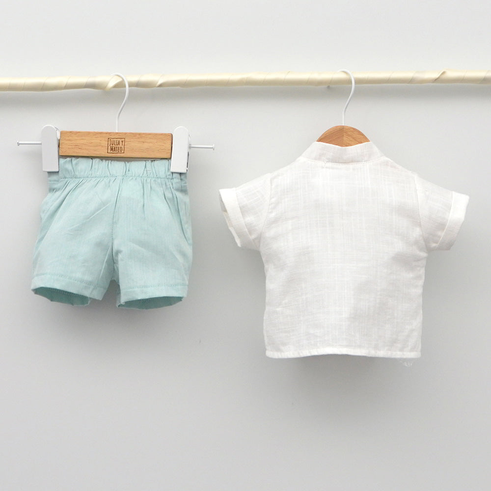 Conjunto bebé Tokio con pololo lino y camisa con pajarita