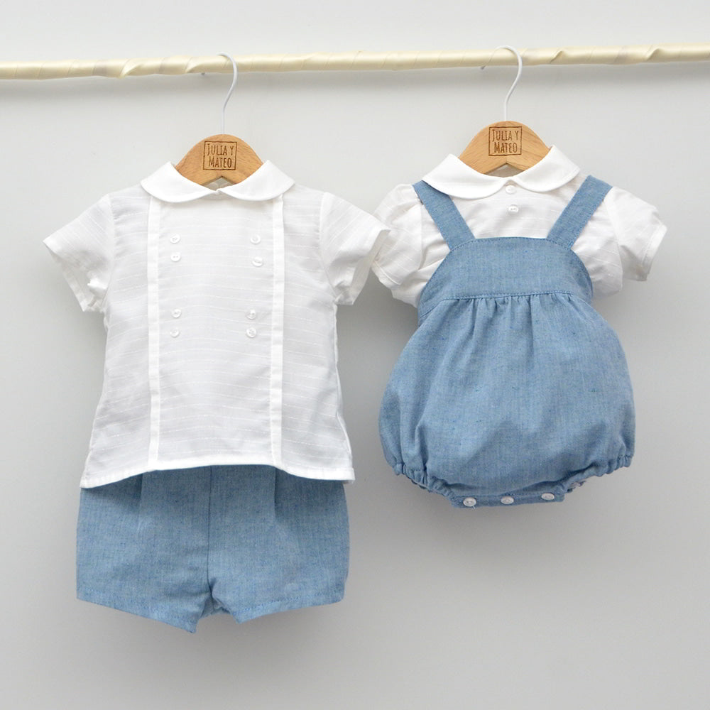 conjunto vestir bebes niños lino color azul eventos ropa clasica bebes hecha en españa hermanos iguales conjuntados