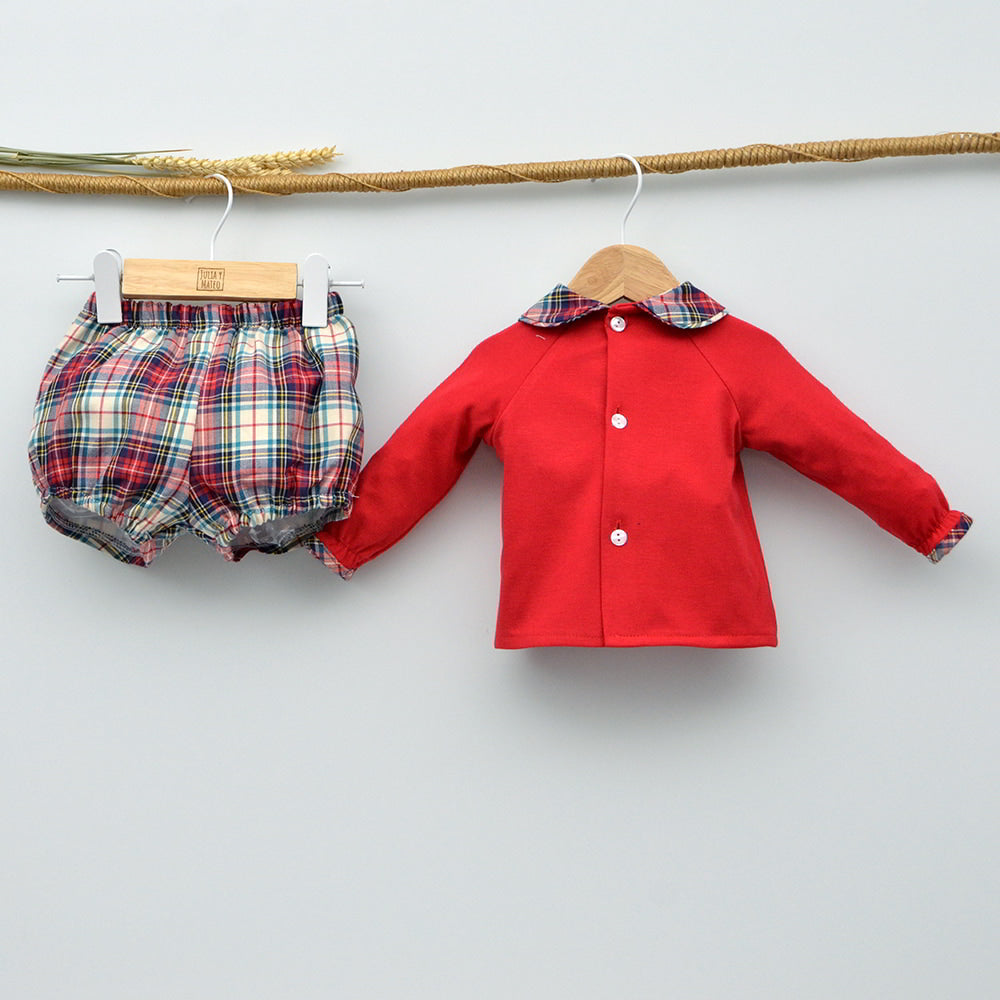 conjunto vestir niños navidad tartan rojo cuadros escoceses doña carmen mayoral