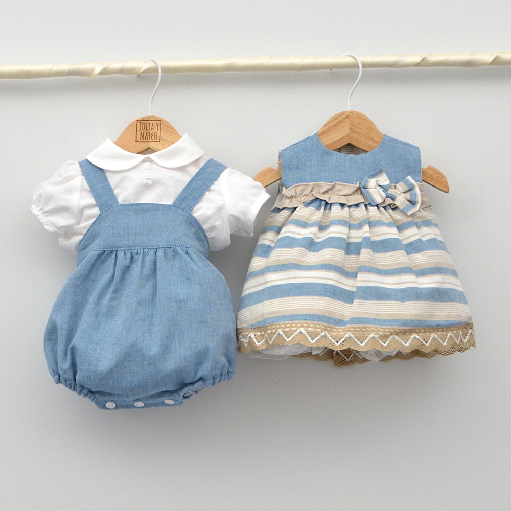 conjuntos vestir niños lino ceremonia ropa para vestir bebes hermanos iguales color azul doña carmen mayoral hecho en españa