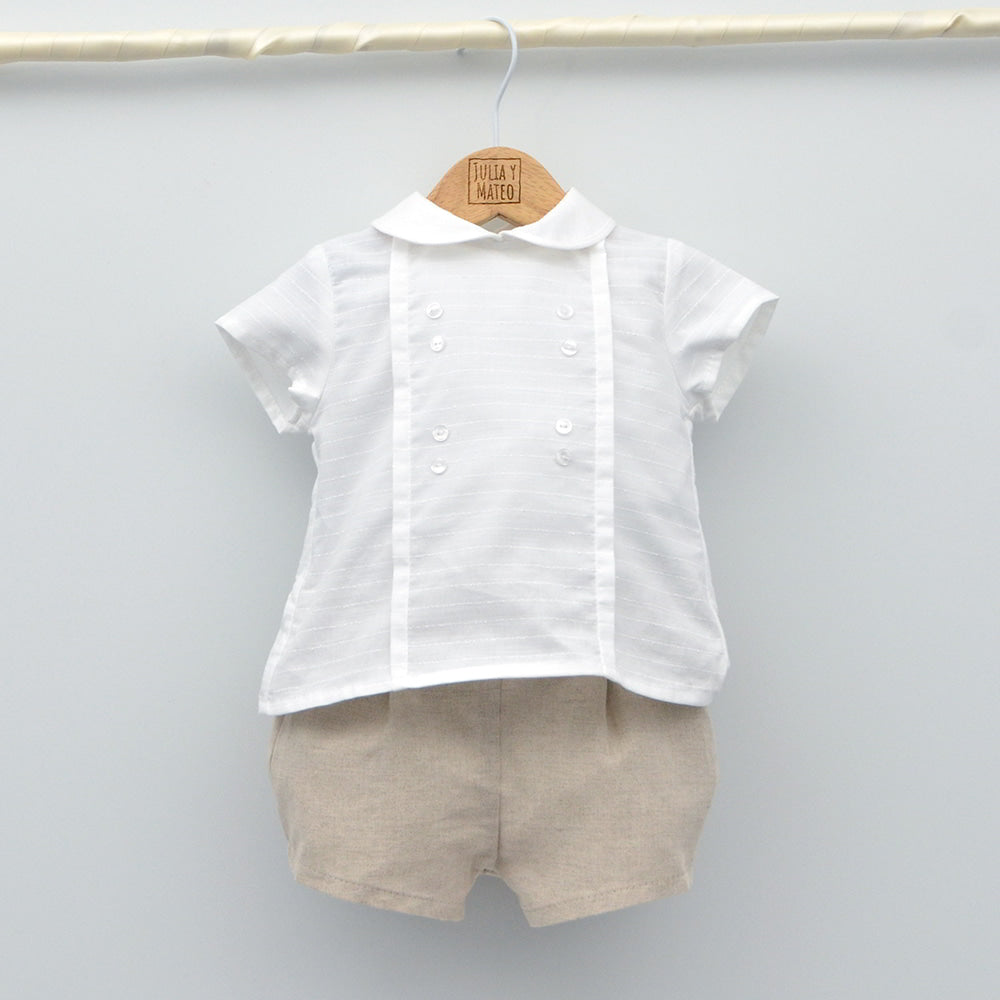 Conjunto bebé Roma con pololo lino y camisa cuello bebé