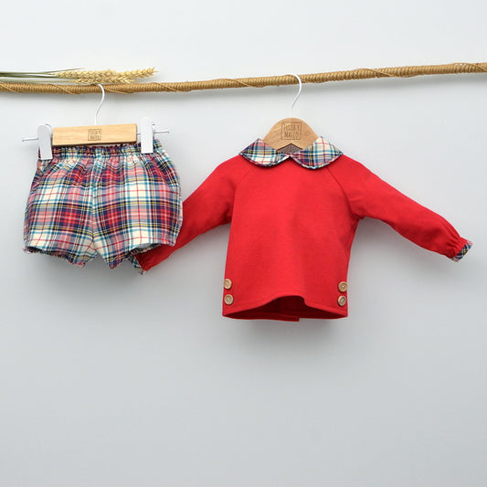conjunto vestir niños navidad tartan rojo cuadros escoceses doña carmen mayoral