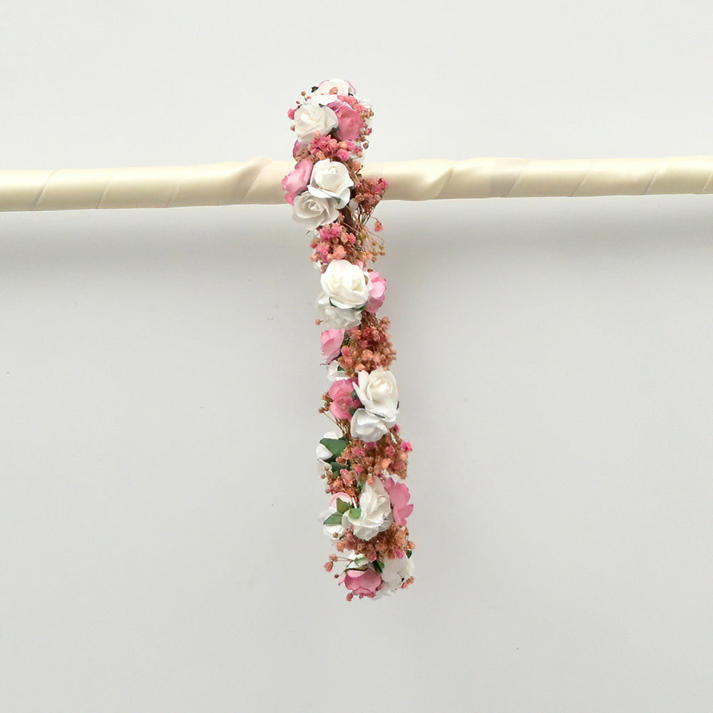 Marcela: Diadema con flores secas rosa y marfil