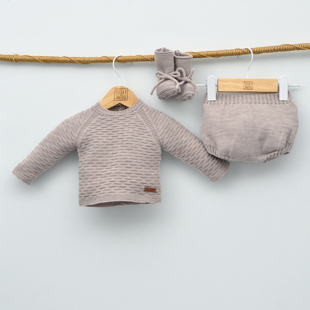 conjunto niños recien nacidos de punto para invierno hecho en españa con encanto culotte, invierno patucos gorro conjunto 3 piezas canastillas regalos