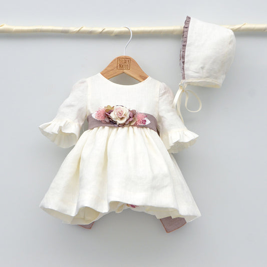 vestidos ceremonia niñas vestido bautizo bebe lazo flores malva rosa arras